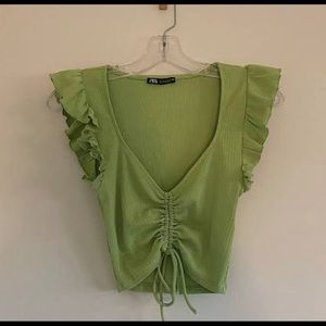 Zara Green Ruffled Crop Top
